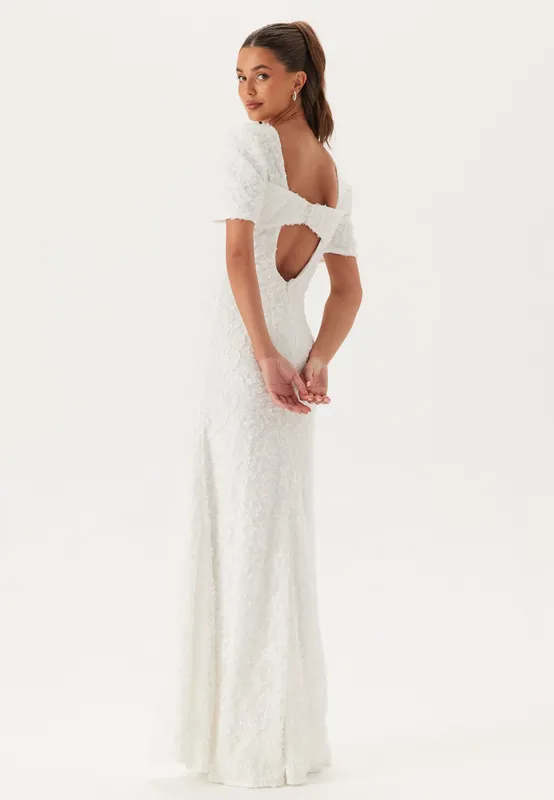 Short Sleeve 3D Floral Wedding Gown (#6451)