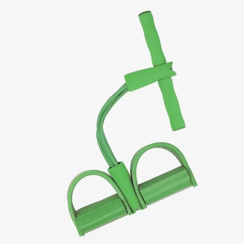 Set med justerbara motståndsband, 4-rörs elastiska träningsband för hemmaträning - multifunktionell, bärbar, halkfri pedal och dragrep grön