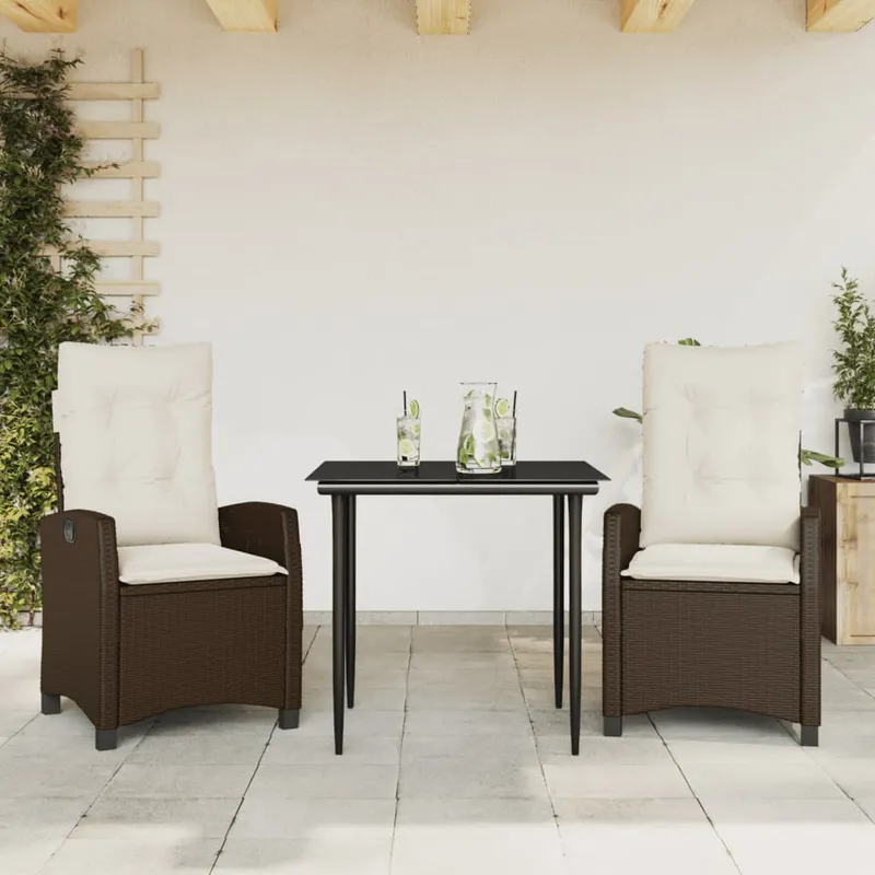vidaXL Matgrupp för trädgården med dynor 3 delar konstrottning brun (#4954)