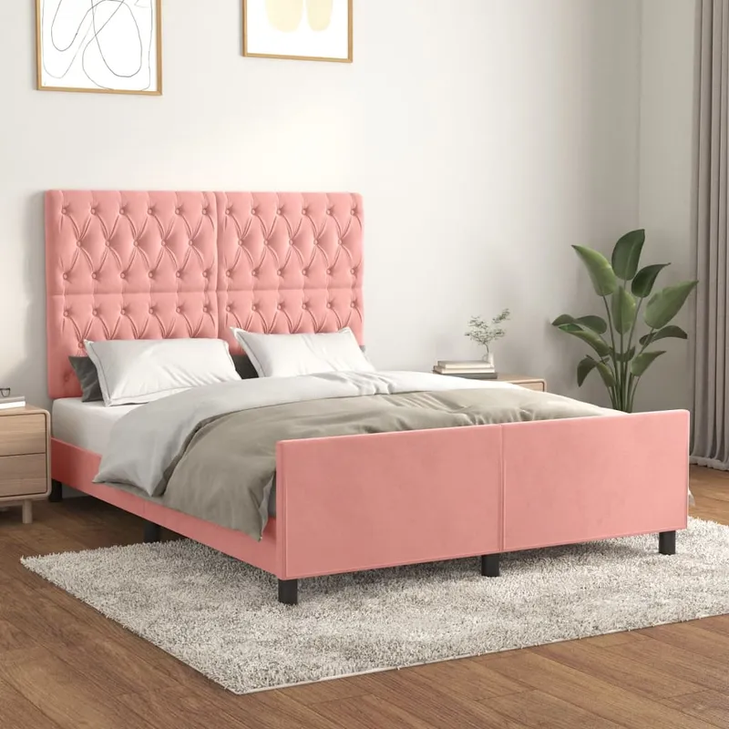 vidaXL Sängram med huvudgavel rosa 140×200 cm sammet (#4343)