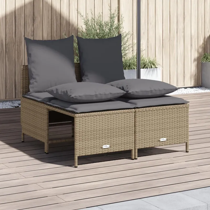 vidaXL Soffgrupp för trädgård med dynor 4 delar beige konstrotting (#2237)