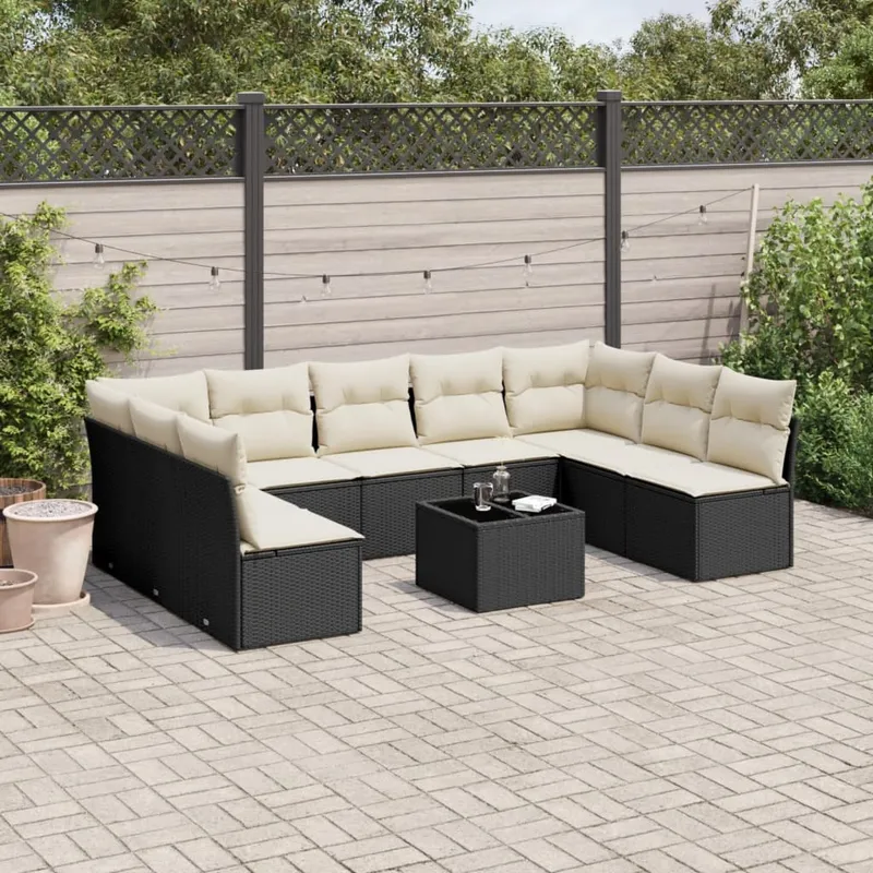 vidaXL Loungegrupp 10 delar med svarta dynor konstrotting (#6772)