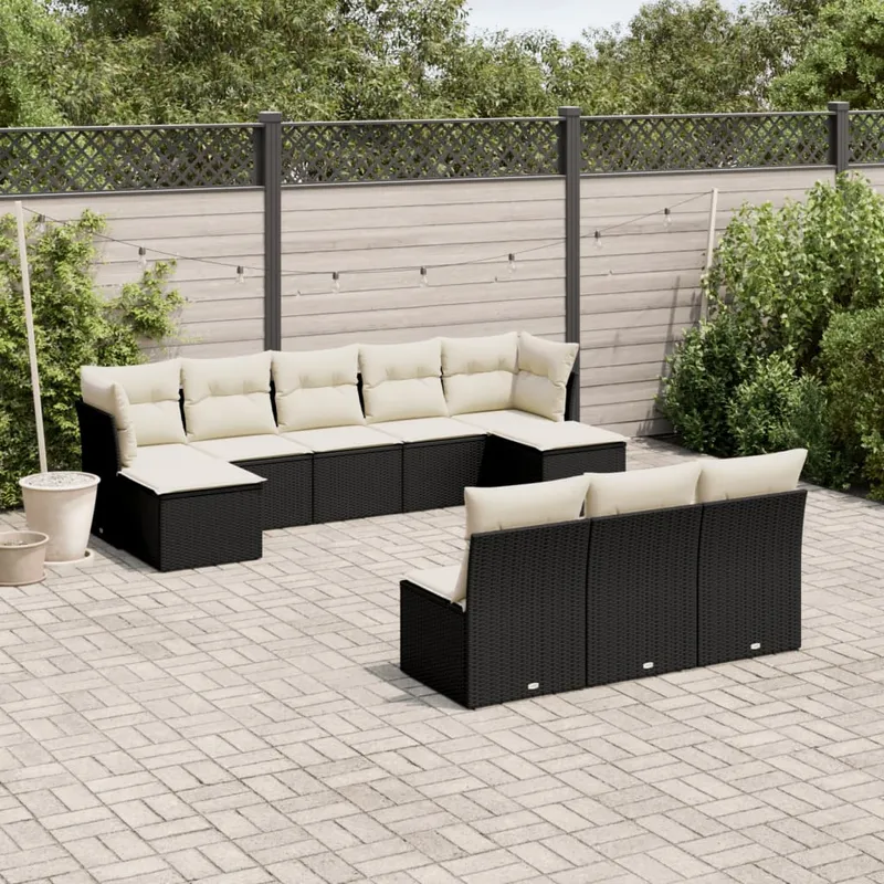 vidaXL Loungegrupp 10 delar med svarta dynor konstrotting (#8875)