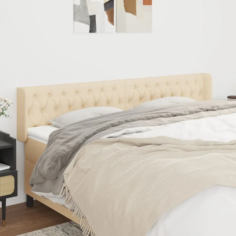 vidaXL Sänggavel med kanter gräddvit 183x16x78/88 cm tyg (#9878)