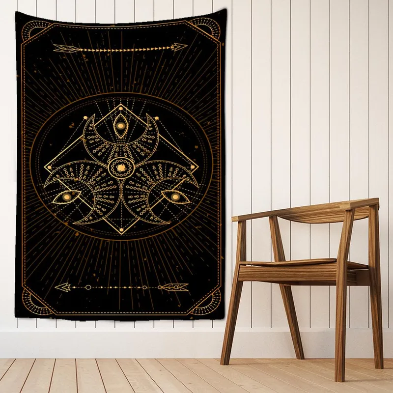 Tarotkortvevheng Sol og Måne-mønster Mandala Bohemsk Psykedelisk Hekseri Hippie Hjemmeinnredning 95x70cm (#1411)