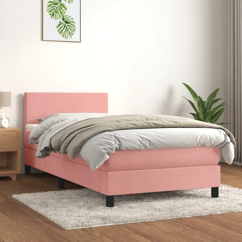 vidaXL Ramsäng med madrass rosa 100×200 cm sammet