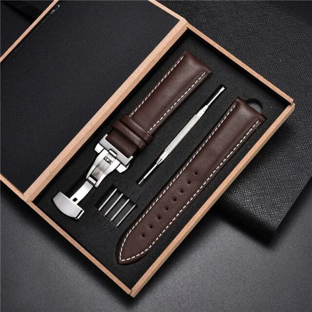 Klassiska klockarmband i mjukt läder Business-klockarmband med automatiskt spänne Träboxrem 18 mm 20 mm 22 mm 24 mm klockband 22mm (#4490)