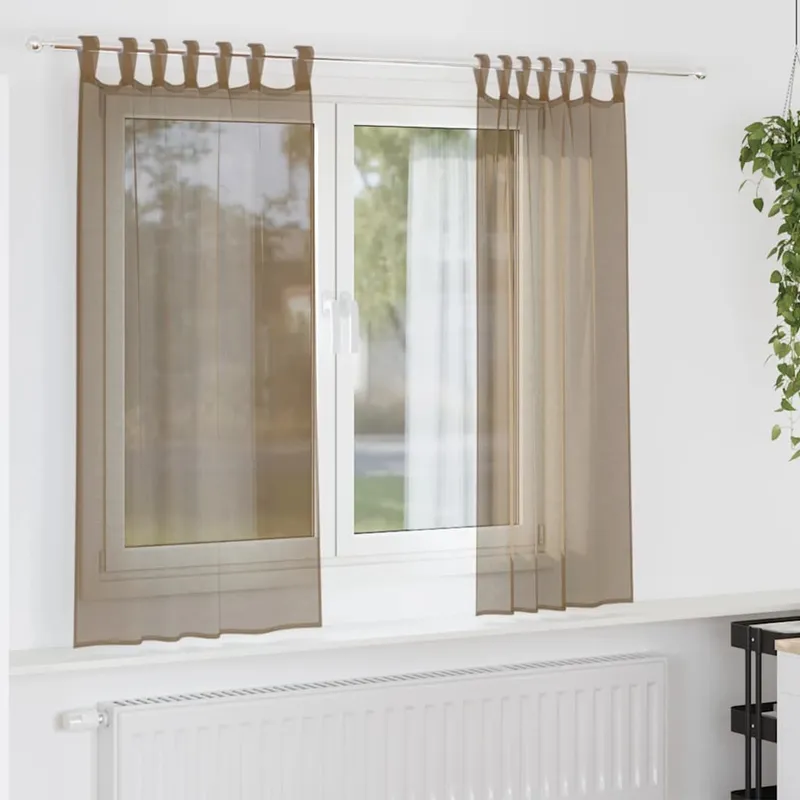 vidaXL Voile gardiner med öglor 2 st ljusbrun 140×140 cm