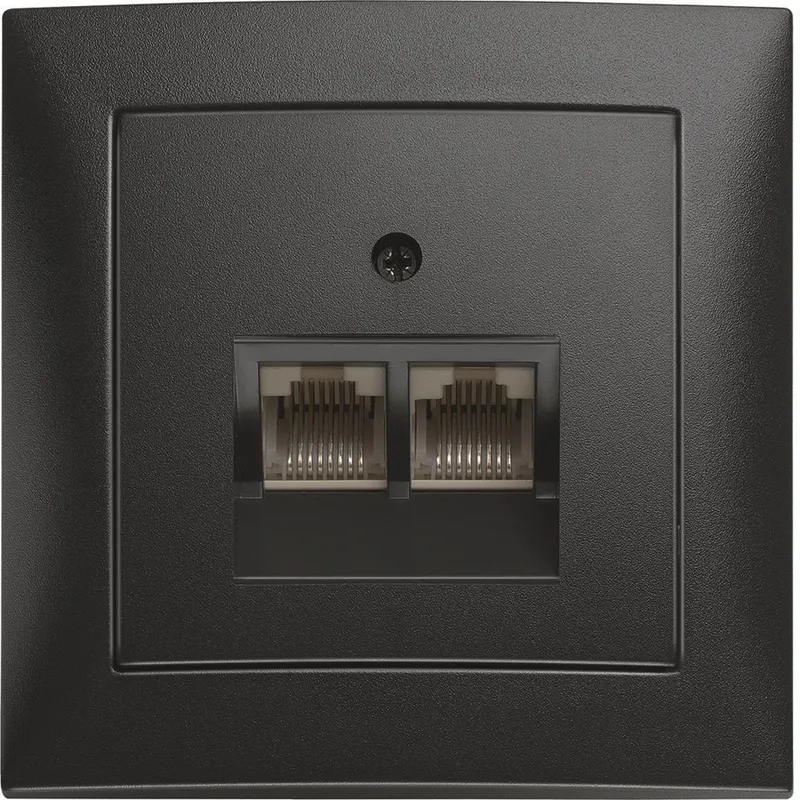 Hager 6345551606 Datauttag 2 x RJ45, komplett Antracit
