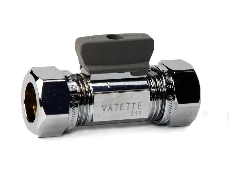 Vatette FG071050005 Kulventil rak, förkromad, med vred, CU-CU 15 mm