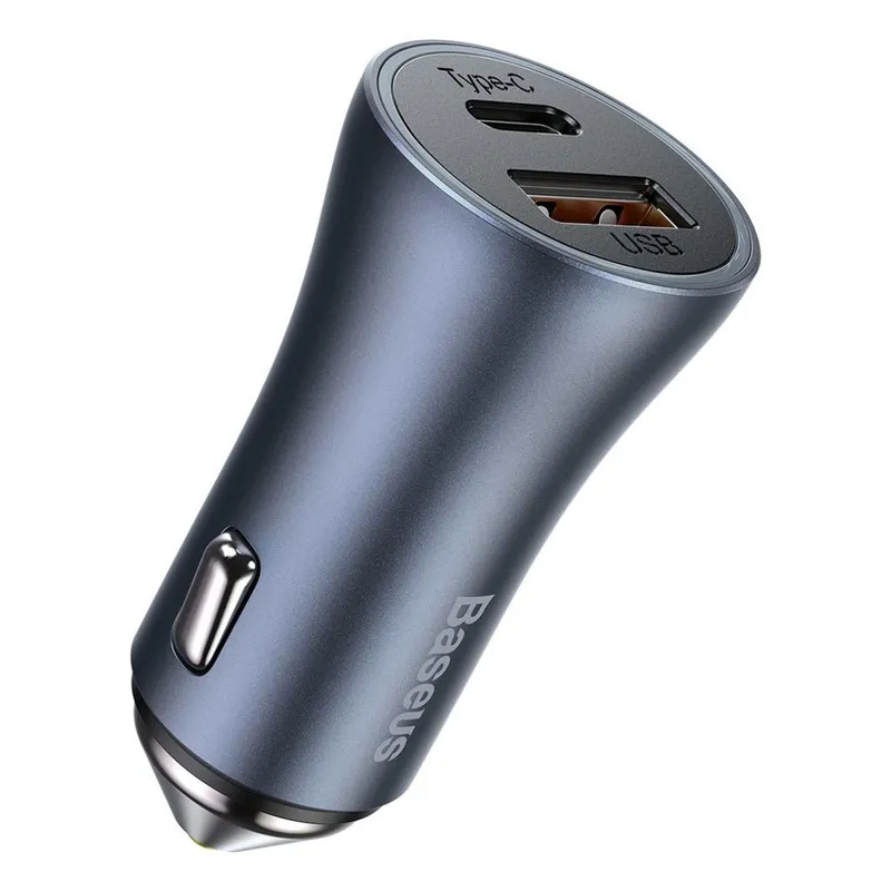 Baseus Golden 2-Port Bil Laddare Usb & USB-C 40w - Grå