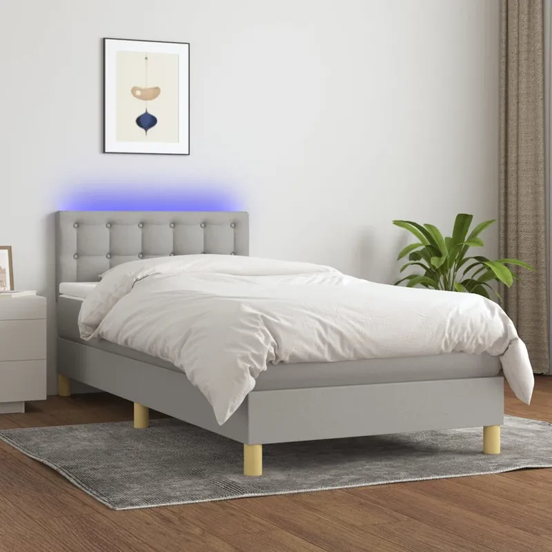 vidaXL Ramsäng med madrass & LED ljusgrå 80×200 cm tyg (#5135)
