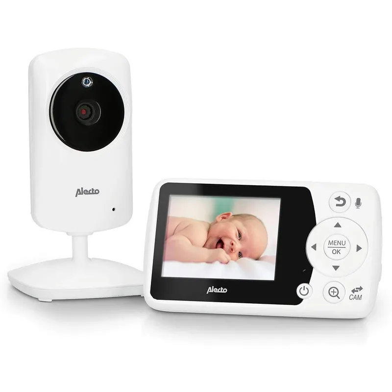 Babymonitor med kamera och 2,4″ vit färgskärm