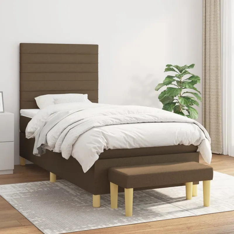 vidaXL Ramsäng med madrass mörkbrun 90×190 cm tyg (#2109)