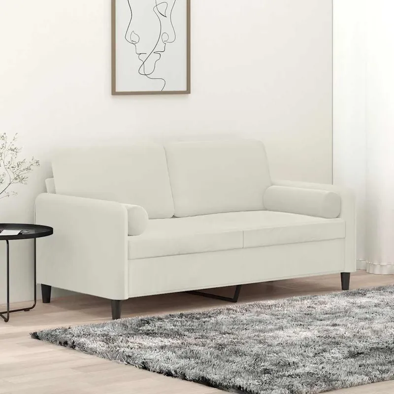 vidaXL 2-sitssoffa med prydnadskuddar gräddvit 140 cm sammet