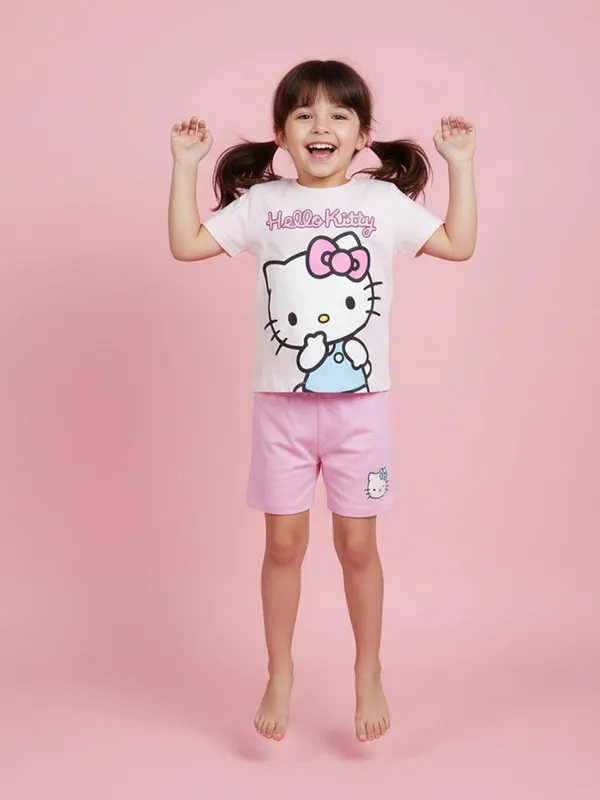 Hello Kitty T-shirt & Shorts Set, Ljusrosa, 116-122