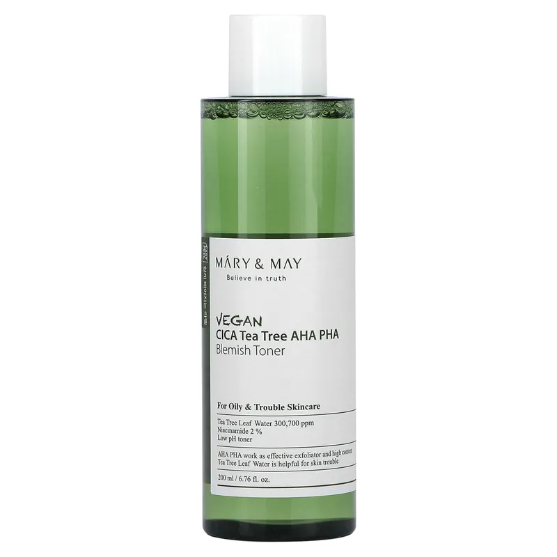 Mary&May Vegan CICA Tea Tree AHA PHA Blemish Toner 200 ml