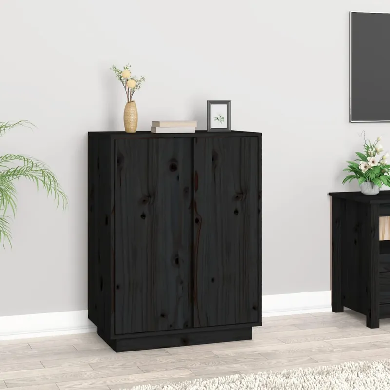 vidaXL Skänk svart 60x35x80 cm massiv furu