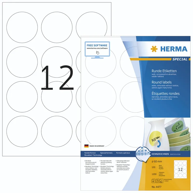 Etikett HERMA Movables A4 Ø60mm (100)