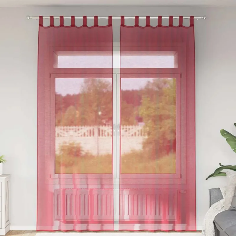 vidaXL Voile gardiner med stångfickor 2 st vinröd (#2662)