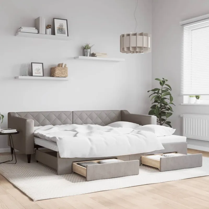vidaXL Dagbädd utdragbar med lådor taupe 90×200 cm tyg (#8392)