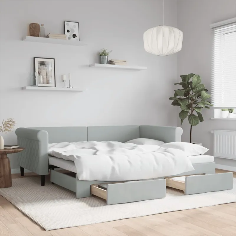 vidaXL Dagbädd utdragbar med lådor ljusgrå 90×190 cm sammet (#2023)