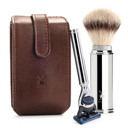 Brown Travel Shaving Set Fusion Chrome – Silvertip Fibre