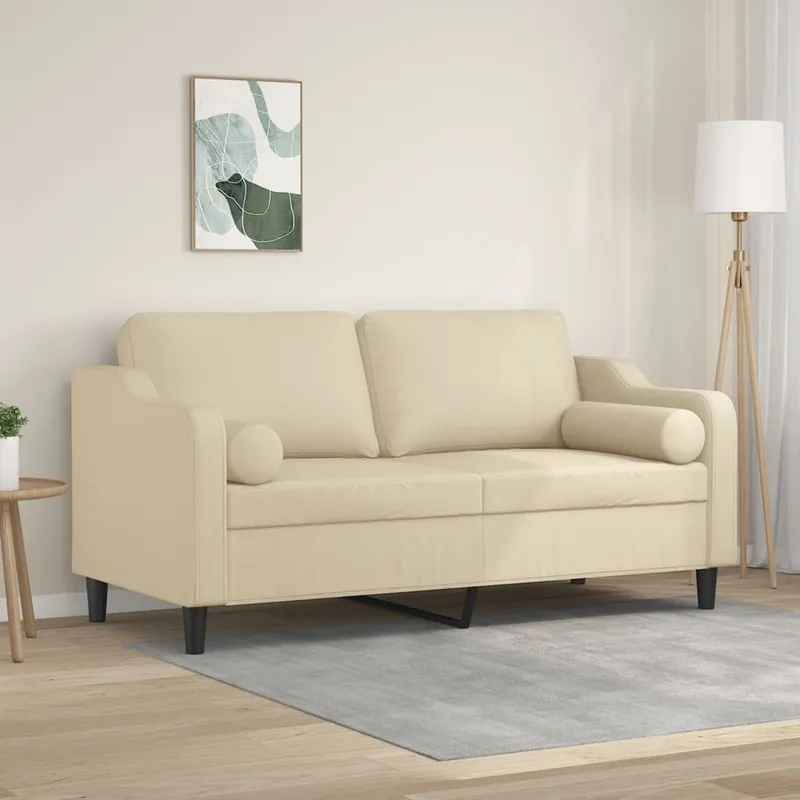 vidaXL 2-sits soffa med prydnadskuddar gräddvit 140 cm tyg (#8149)