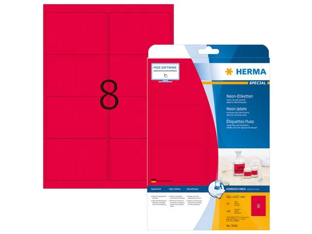 Etikett HERMA 99,1×67,7mm neonröd 160/fp