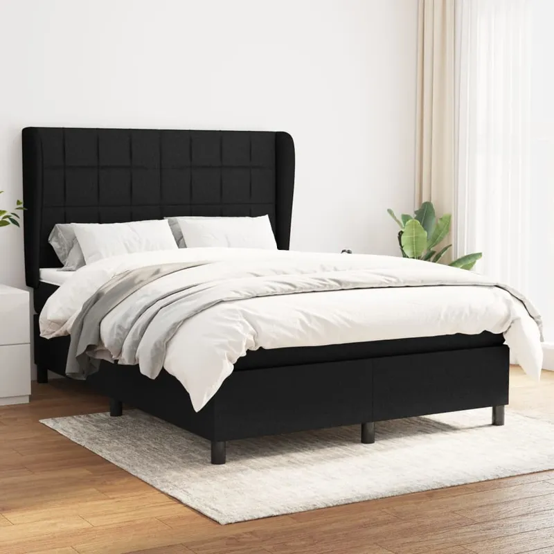 vidaXL Ramsäng med madrass svart 140×190 cm tyg