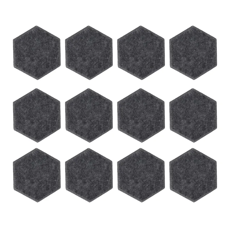 12 ST Hexagon Akustikpaneler Hög Densitet Ljudabsorberande Paneler Ljudisolerande Fasade Kanter Vägg mörkgrå färg