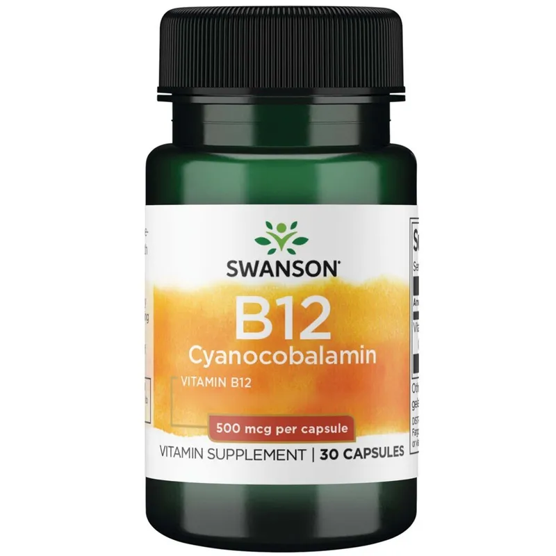 Swanson - Vitamin B12 Cyanocobalamin, 500 mcg, 30 kapslar