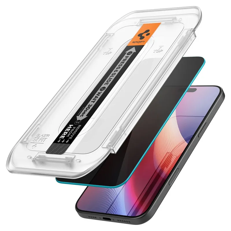 Spigen iPhone 16 Pro/17/17 Pro Glas.tR EZ Fit Privacy Skärmskydd 2-pack