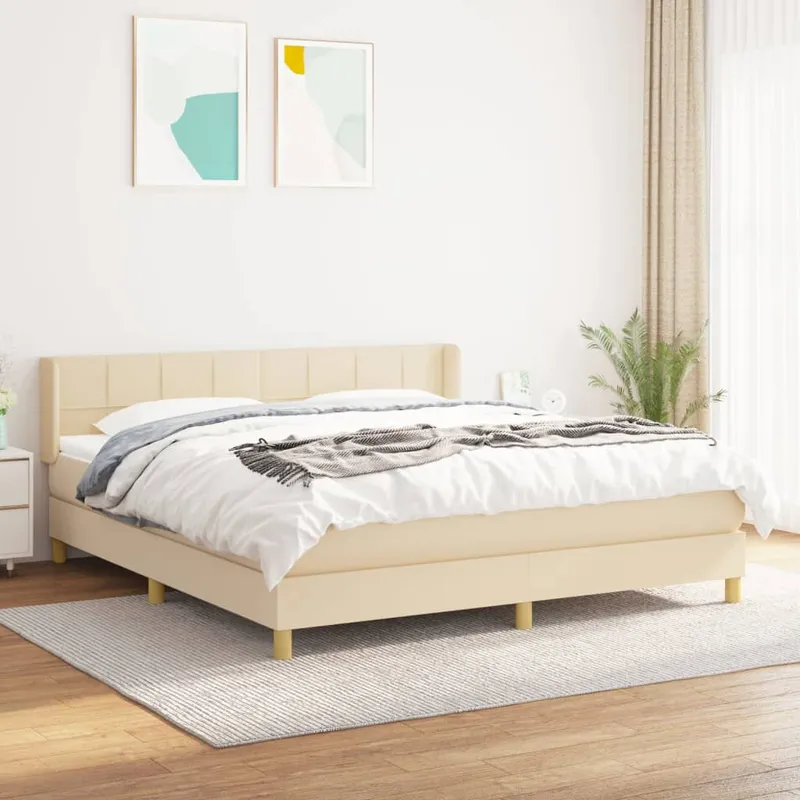 vidaXL Ramsäng med madrass gräddvit 160×200 cm tyg (#0593)
