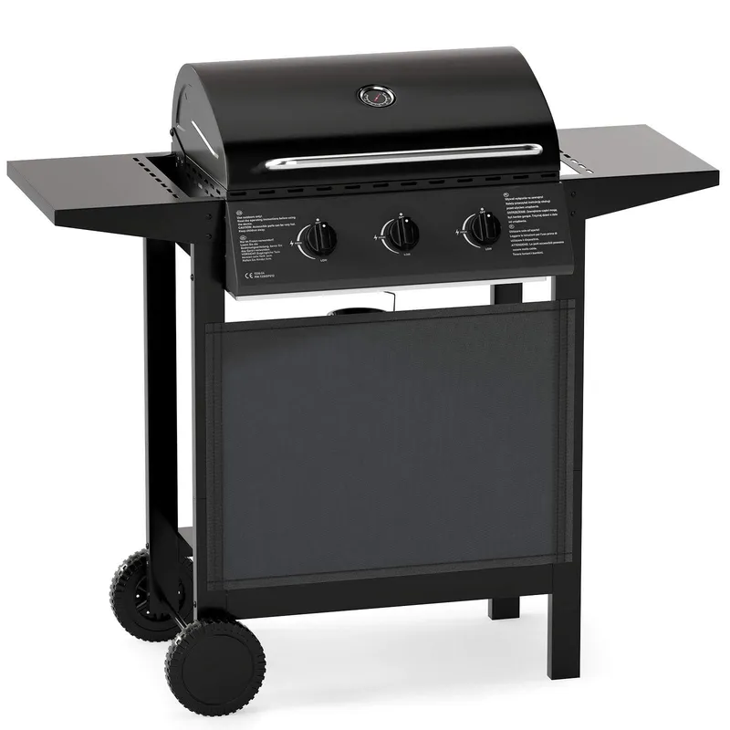 Gasgrill för utomhusbruk - 3 brännare, rostfritt stål, bärbar