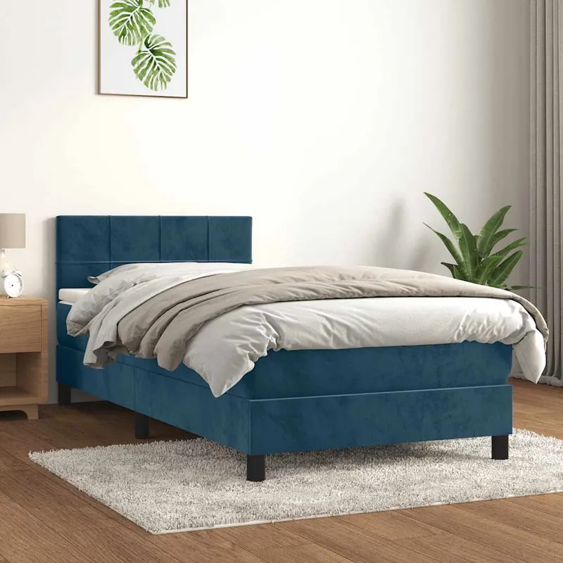 vidaXL Ramsäng med madrass mörkblå 90×190 cm sammet (#9439)