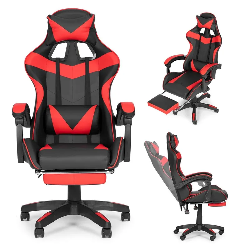 Ergonomisk Spelstol med Fotstöd och Justerbart Ryggstöd