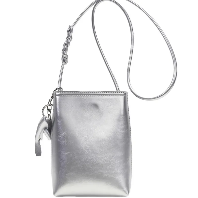 Annies Dagbok Lær Mobiltelefonveske, Dame Høst og Vinter Lær Crossbody Liten Veske 14*5*18 sølv