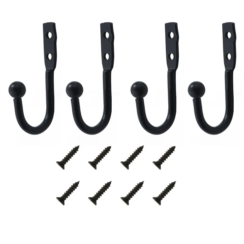 Väggkrokar med skruvar 4-pack Black