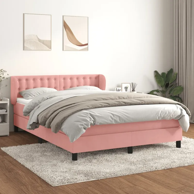 vidaXL Ramsäng med madrass rosa 140×200 cm sammet (#6142)