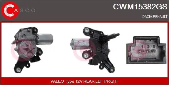 Vindrutetorkarmotor CASCO CWM15382GS