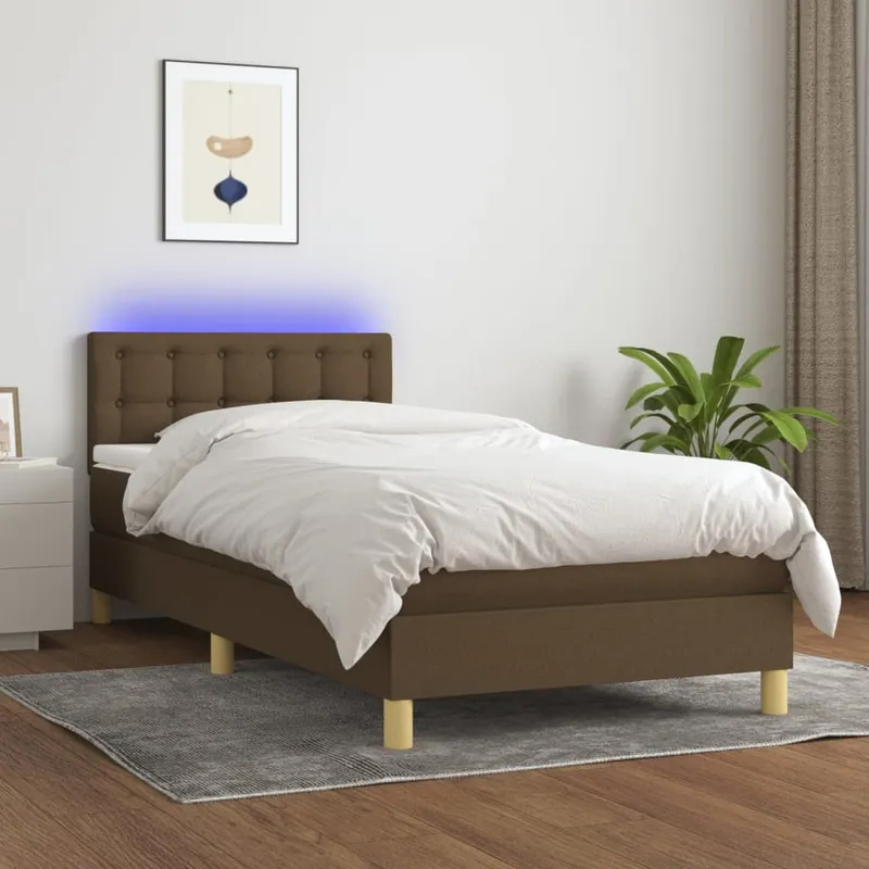 vidaXL Ramsäng med madrass & LED mörkbrun 90×200 cm tyg (#5326)