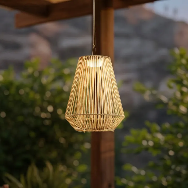 Austas LED-solcellslampa för upphängning, Ø 32 cm, beige, IP54, USB - Lindby - Balkong - Modern - Plast - Med en ljuskälla