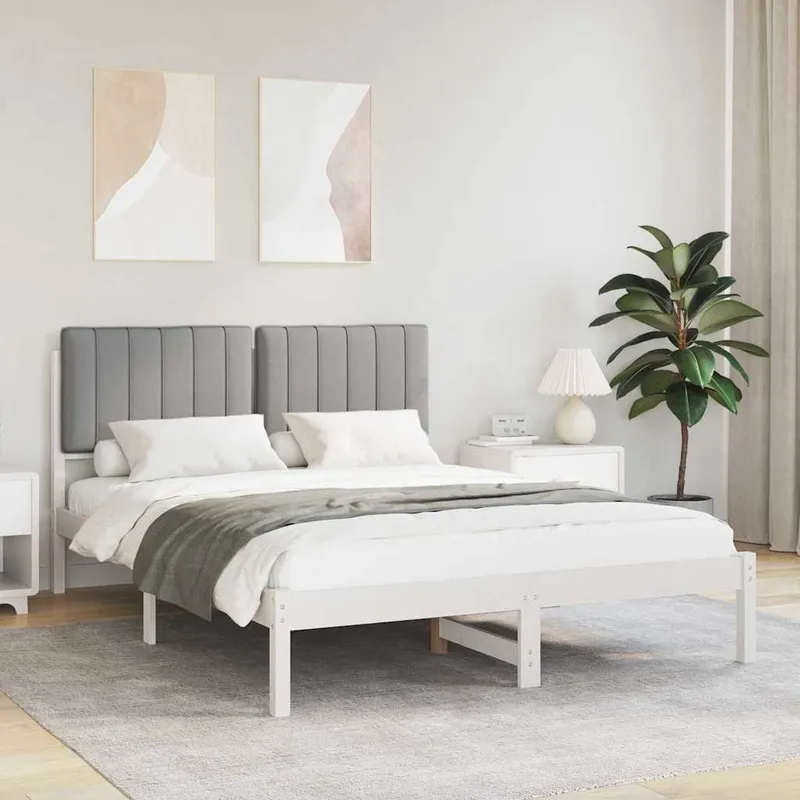 vidaXL Sängram med Klädd Huvudgavel Ljusgrå 140 x 190 cm Massivt furu (#0848)