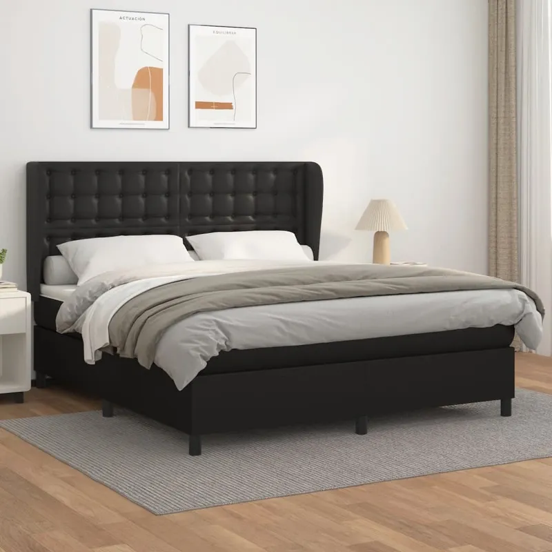 vidaXL Ramsäng med madrass svart 160×200 cm konstläder (#9159)