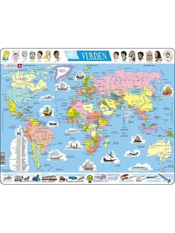 Larsen Puzzles Pussel Världen Politisk - 107 bitar, Maxi (36. 2D Pussel