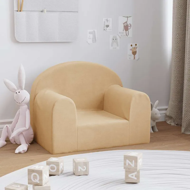 vidaXL Barnsoffa gräddvit mjuk plysch