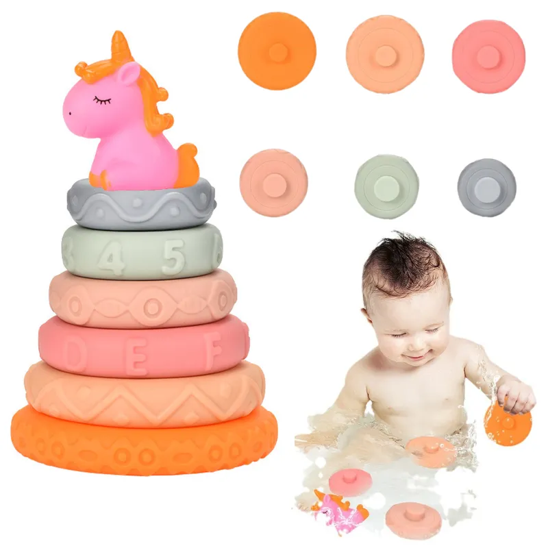 Unicorn Soft Rubber Baby Stacking Blocks Tower