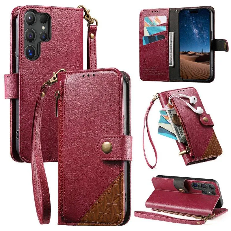 Mobilfodral för Samsung Galaxy S26 Ultra TPU + Konstläder – Röd