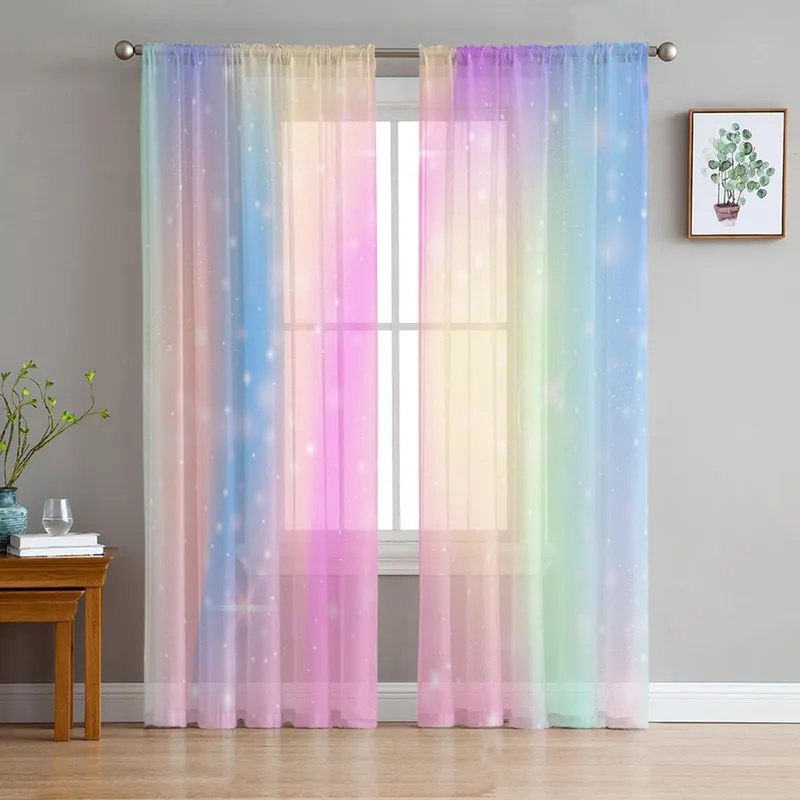 Soverom rene gardiner Regnbue metall glitter Stue Kjøkken Vindu Gardiner Hage Terrasse Balkong Soverom rene gardiner 135W x 114H(cm)